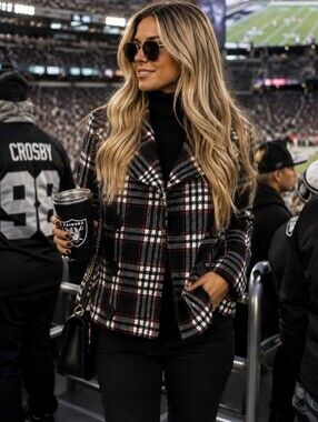 Wet Seal Black and Red Plaid Short Pea Coat